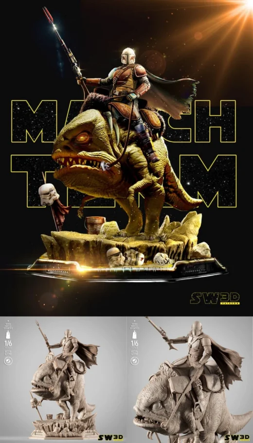 Mandalorian and Blurrg Sculpture