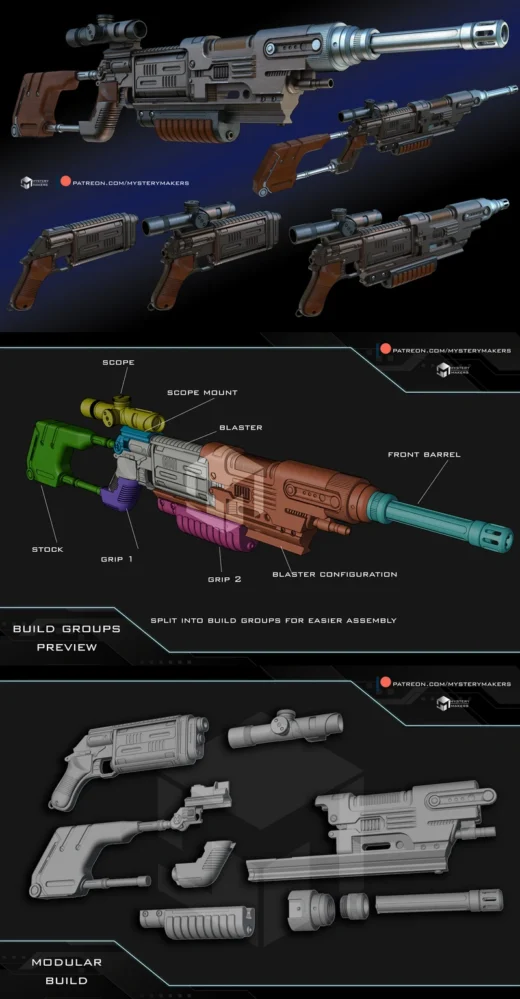 Modular Blaster Configuration – Sci-Fi Gun STL Kit for 3D Printing
