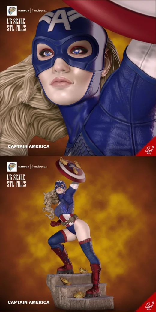 Female Captain America – Superhero STL Figure for 3D Printing