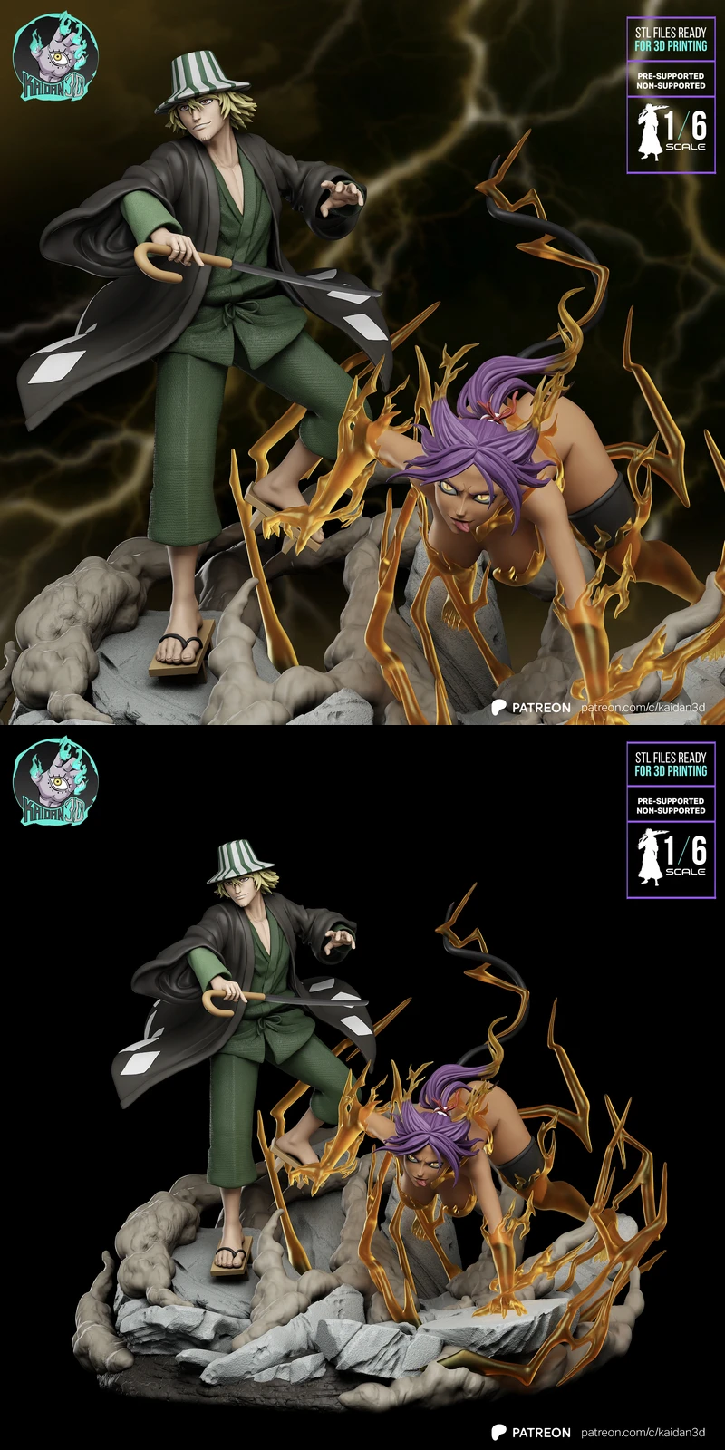 Printable Urahara & Yoruichi Figure | Bleach Duo STL File