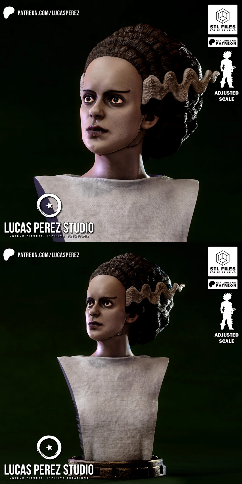 Printable Bride of Frankenstein Bust | Classic Horror STL File