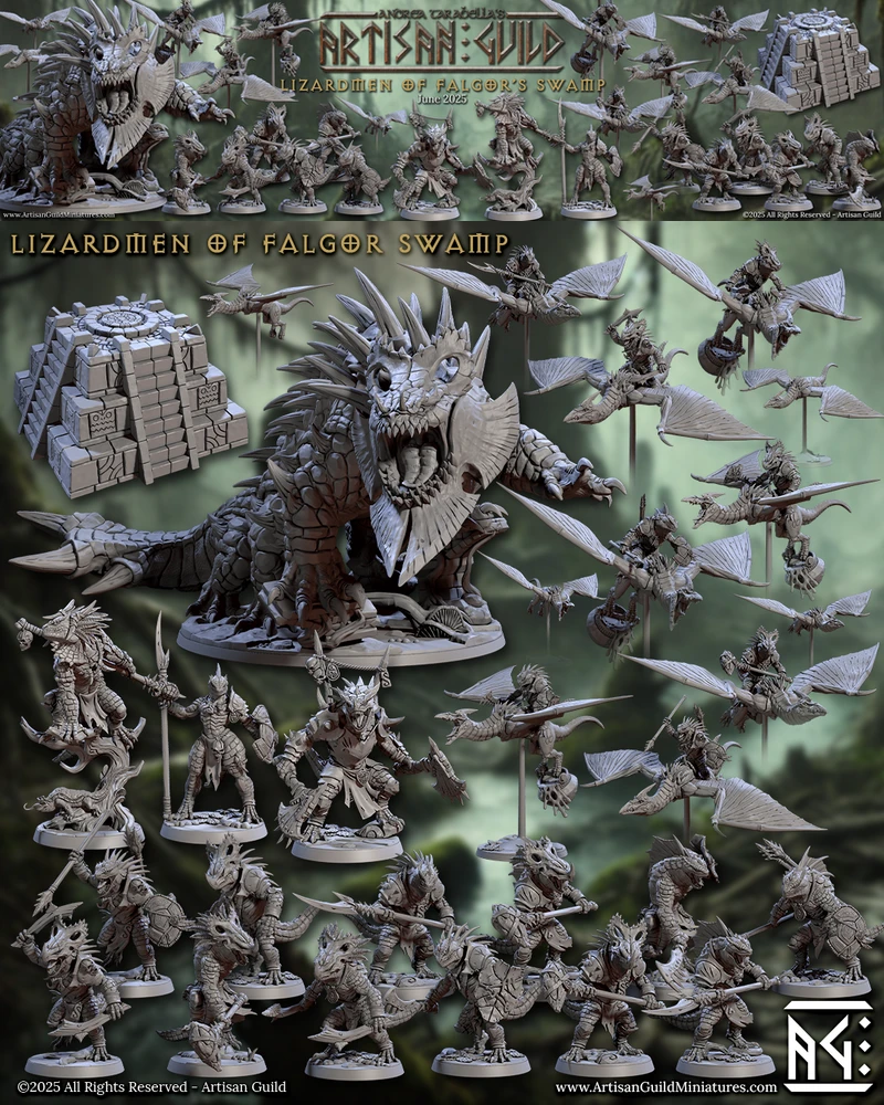 Lizardmen of Falgor’s Swamp – Fantasy STL Miniature Set for 3D Printing