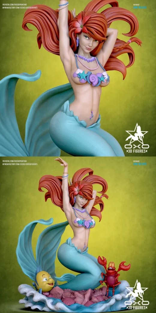 Mermaid Fantasy STL Miniature for Tabletop 3D Printing