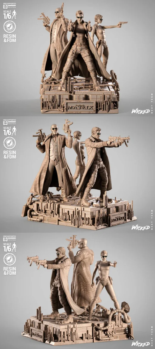 Matrix Diorama – Neo, Trinity & Morpheus STL Scene for 3D Printing