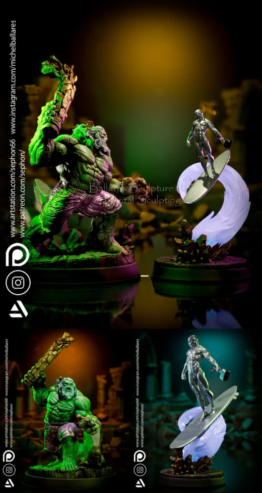 Old Man Hulk vs Silver Surfer – Dynamic STL Diorama for 3D Printing