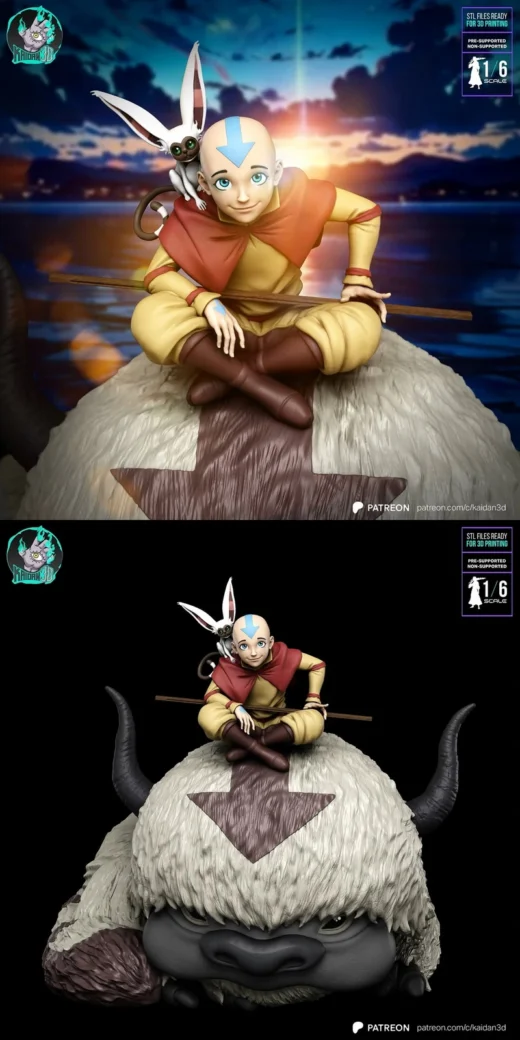 Aang with Appa & Momo – Avatar: The Last Airbender STL Diorama for 3D Printing
