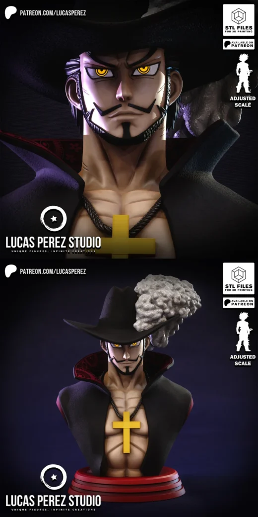 Dracule Mihawk Bust – One Piece STL File for 3D Printing